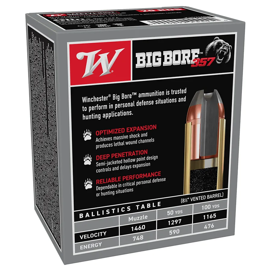 Winchester Big Bore Soft Jacketed Hollow Point Pistol Ammunition .357 Mag 158GR (100 rounds) - Image 2