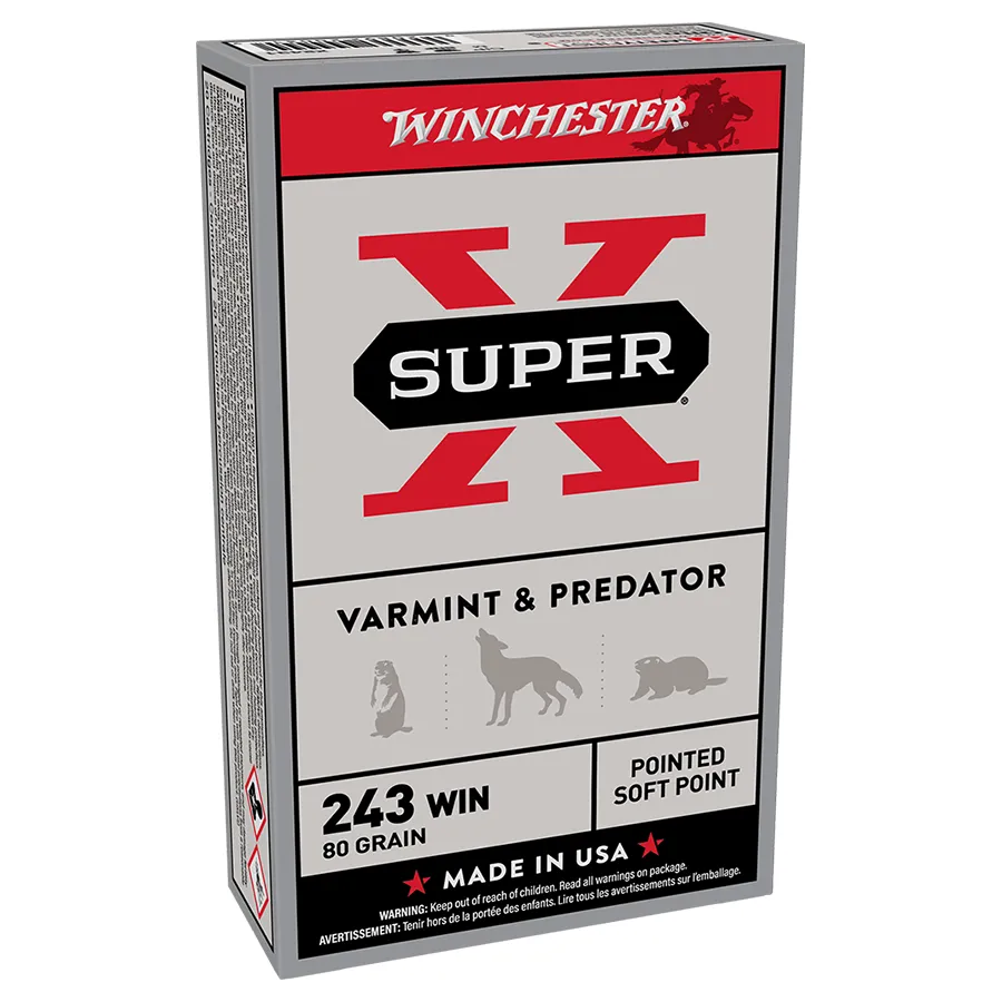 Winchester Super X Varmint JSP .243 Win Rifle Ammunition 80GR (100 rounds)